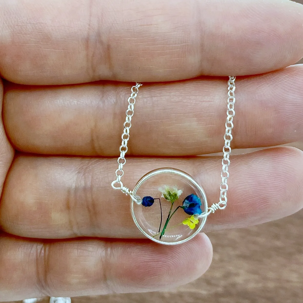 Blue and Yellow Wildflowers Necklace - BG9