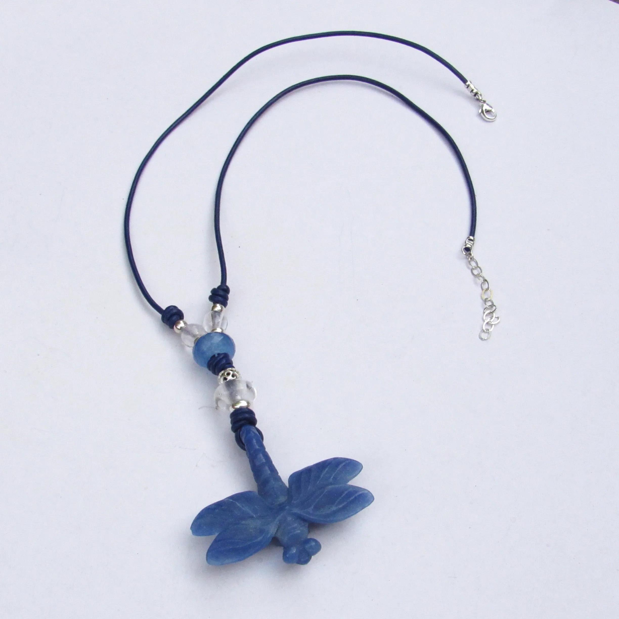 Blue Aventurine gemstone Dragon Fly with Clear Quartz and Sterling Silver