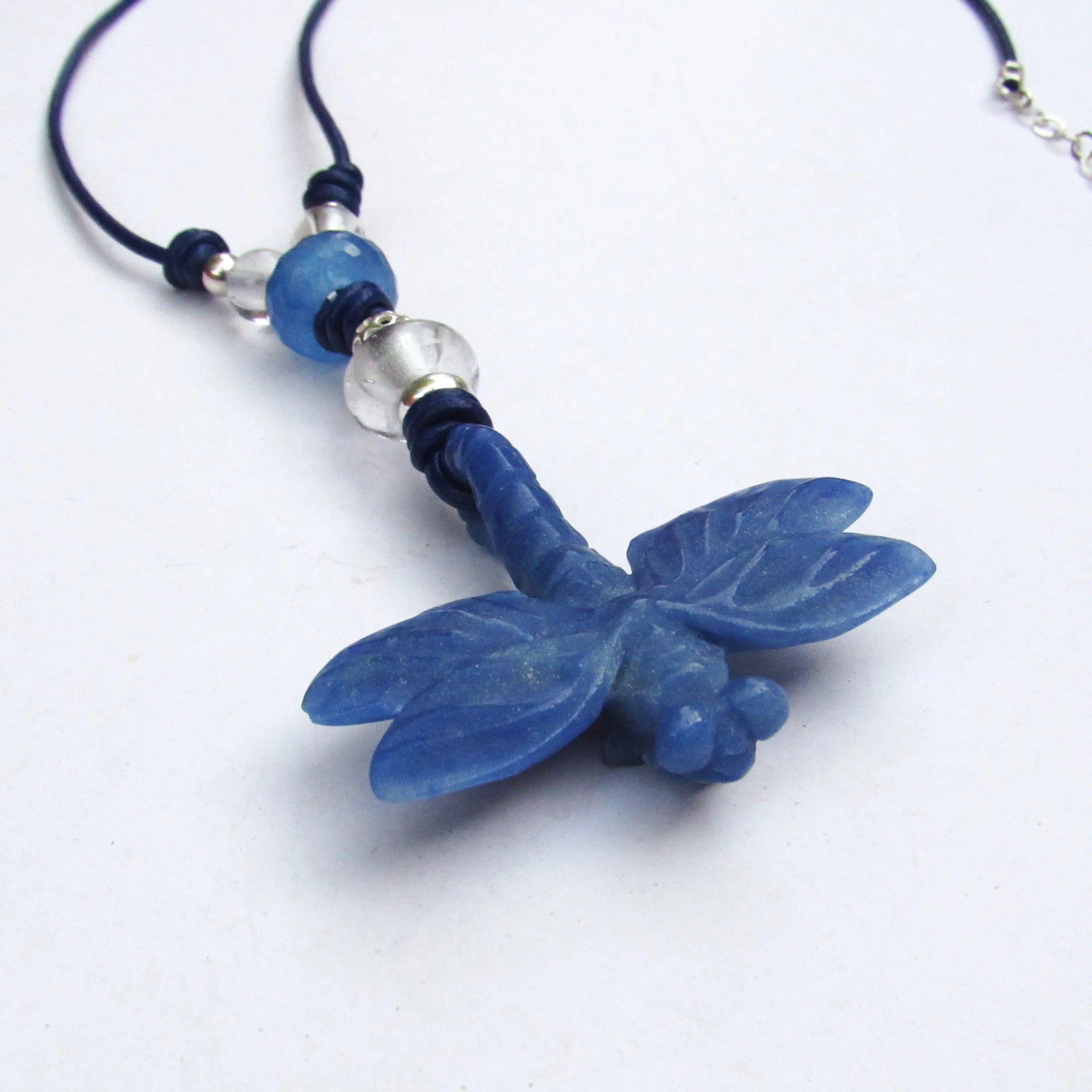 Blue Aventurine gemstone Dragon Fly with Clear Quartz and Sterling Silver