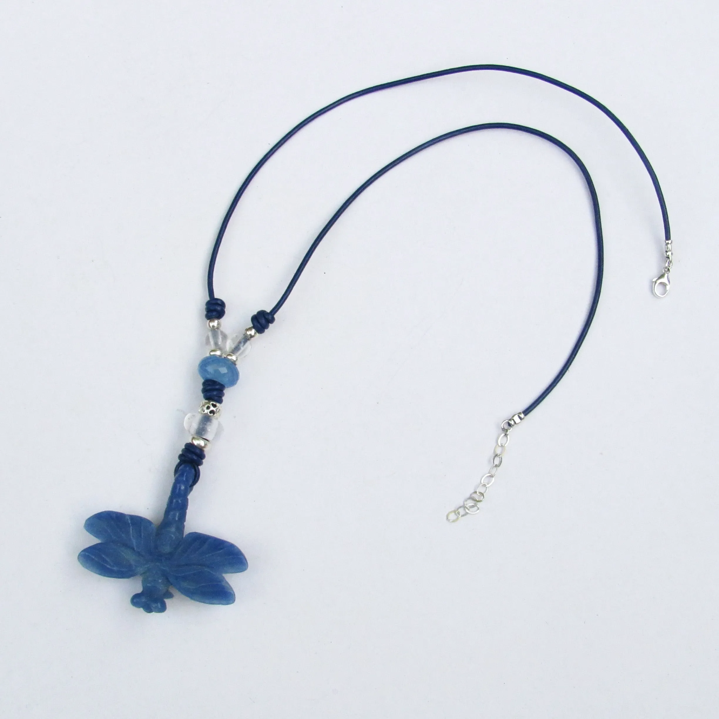 Blue Aventurine gemstone Dragon Fly with Clear Quartz and Sterling Silver