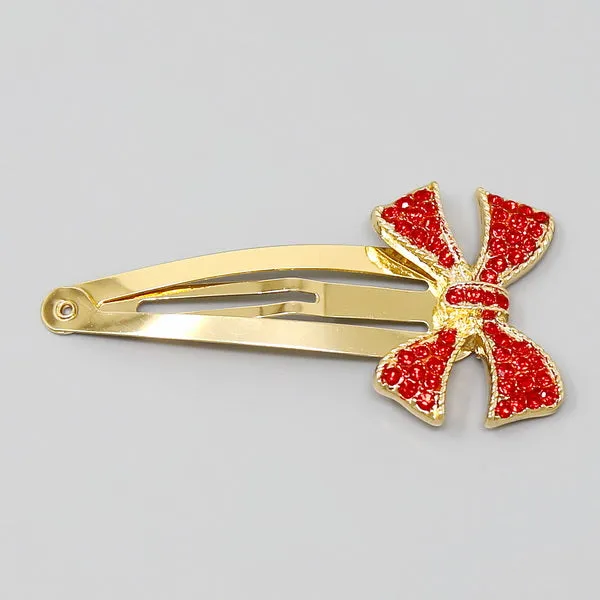 Bow Glass Stone Pave Snap Clip