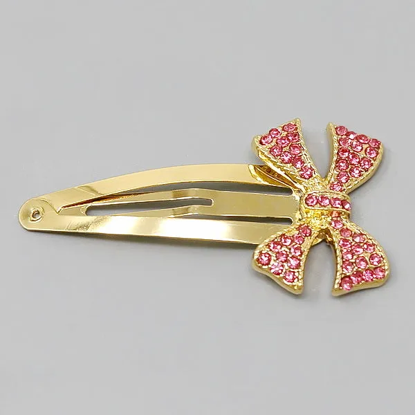 Bow Glass Stone Pave Snap Clip