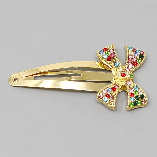 Bow Glass Stone Pave Snap Clip