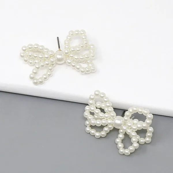 Bow Pearl Beaded Stud Earrings