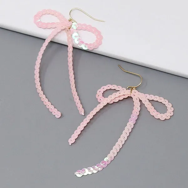 Bow Sequin Thread Dangle Earrings