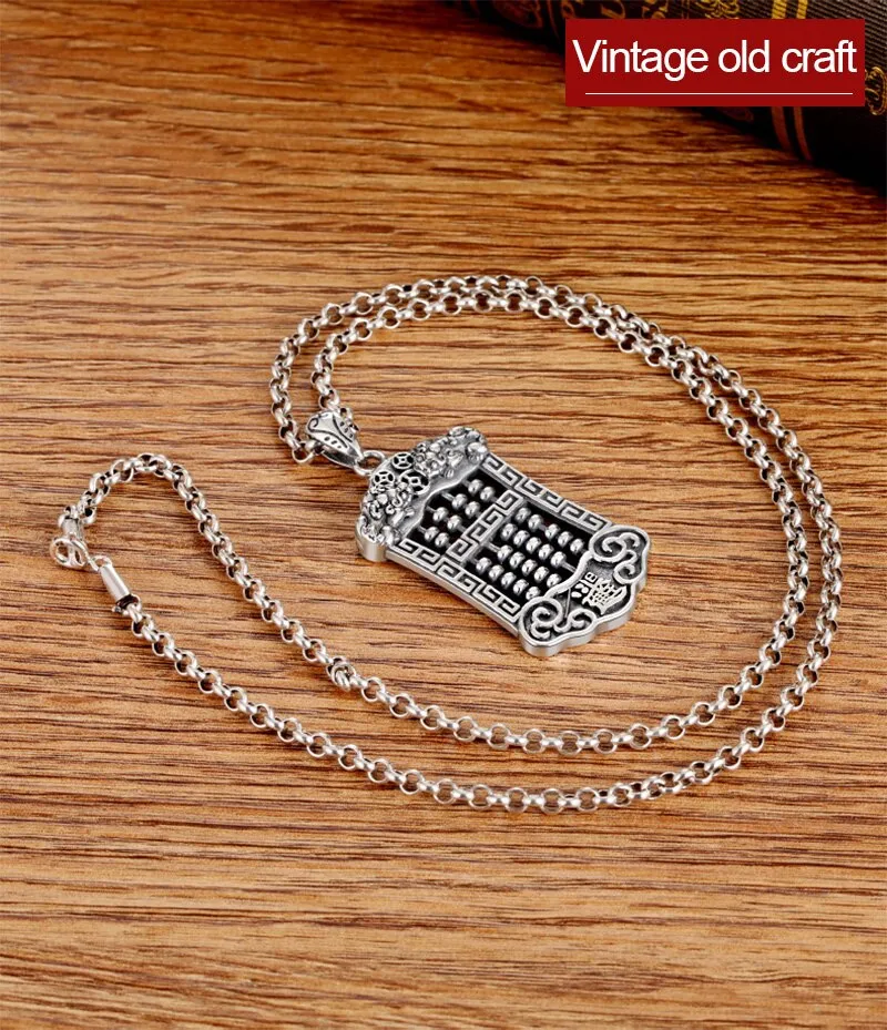 Brave Troops Abacus 925 Sterling Silver Vintage Trendy Pendant Necklace