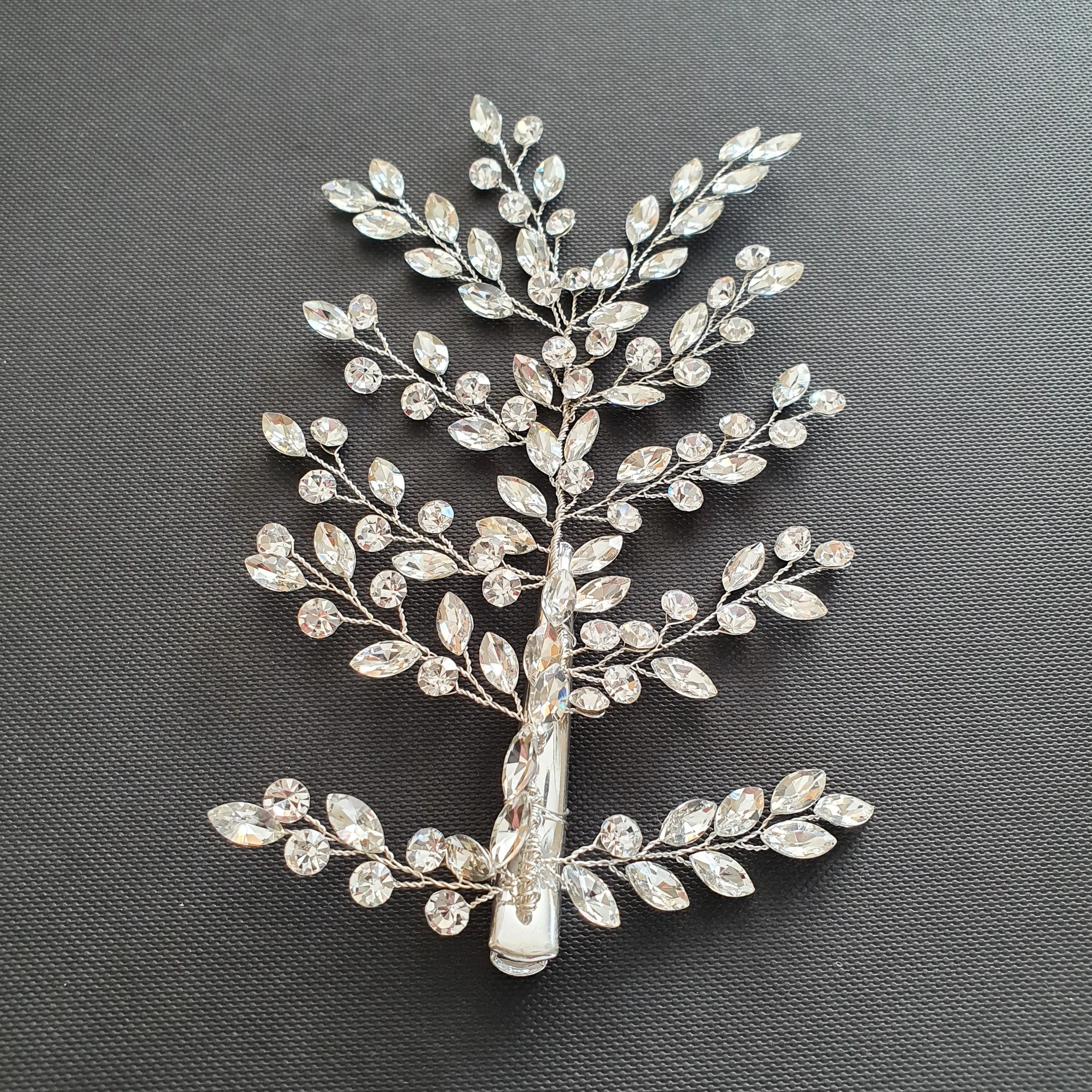 Bridal Hair Clip with Tiny Crystal Leaves-Fern