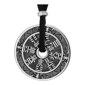 Buddha Religion Coin Bagua 925 Sterling Silver Vintage Biker Pendant Necklace