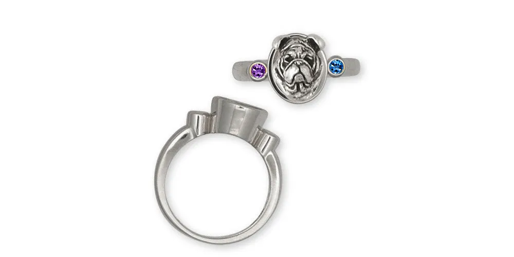 Bulldog Ring Jewelry Sterling Silver Handmade Dog Ring BD20-2SR