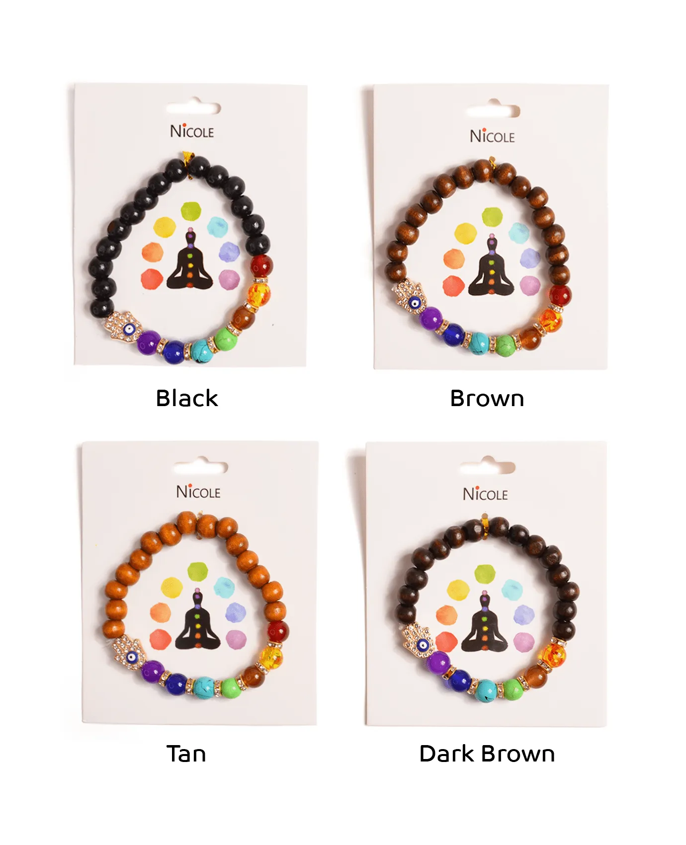 Chakra Symbols Wooden Bracelet