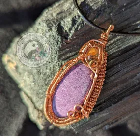 Charoite and Citrine Wire Wrapped Pendant ~ Conductive Copper ~ Handcrafted in the USA ~ Crystal Jewelry