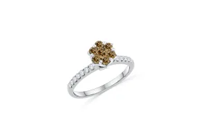 Chocolate Diamond Flower Cluster Engagement Ring 0.58 ct tw Round-cut 14K White Gold DIR012