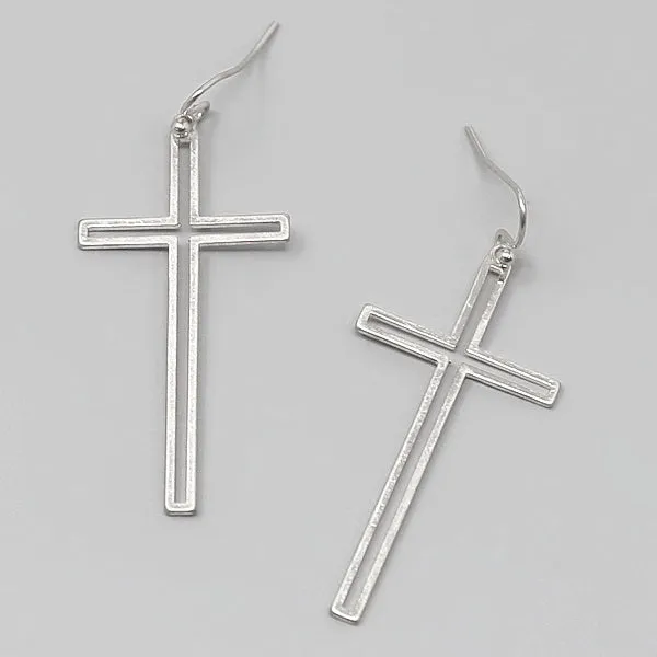 Cross Metal Cutout Drop Earrings