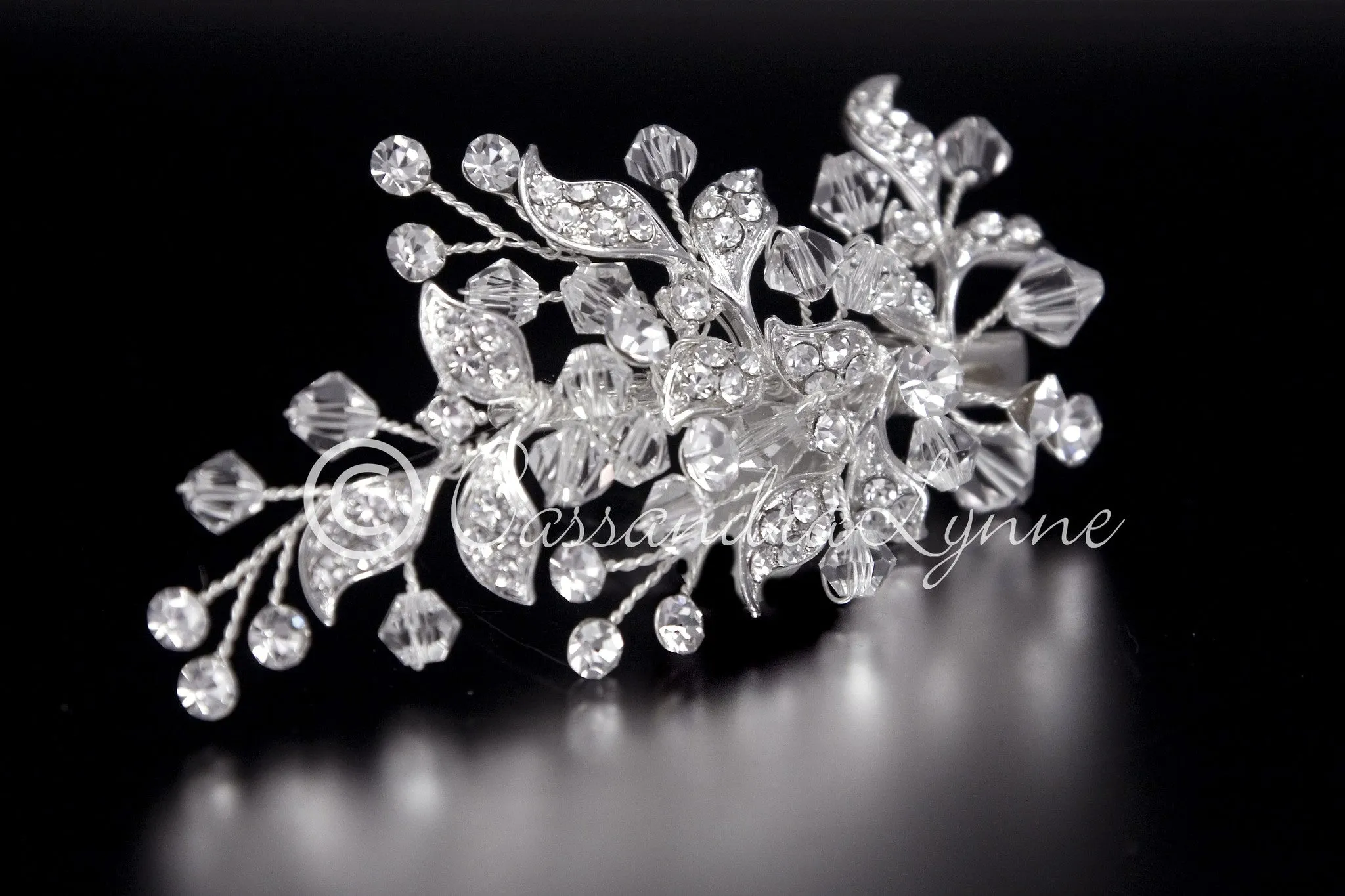 Crystal Bridal Hair Clip with Jeweled Leaves