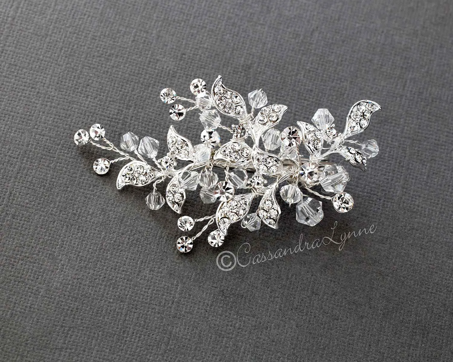 Crystal Bridal Hair Clip with Jeweled Leaves