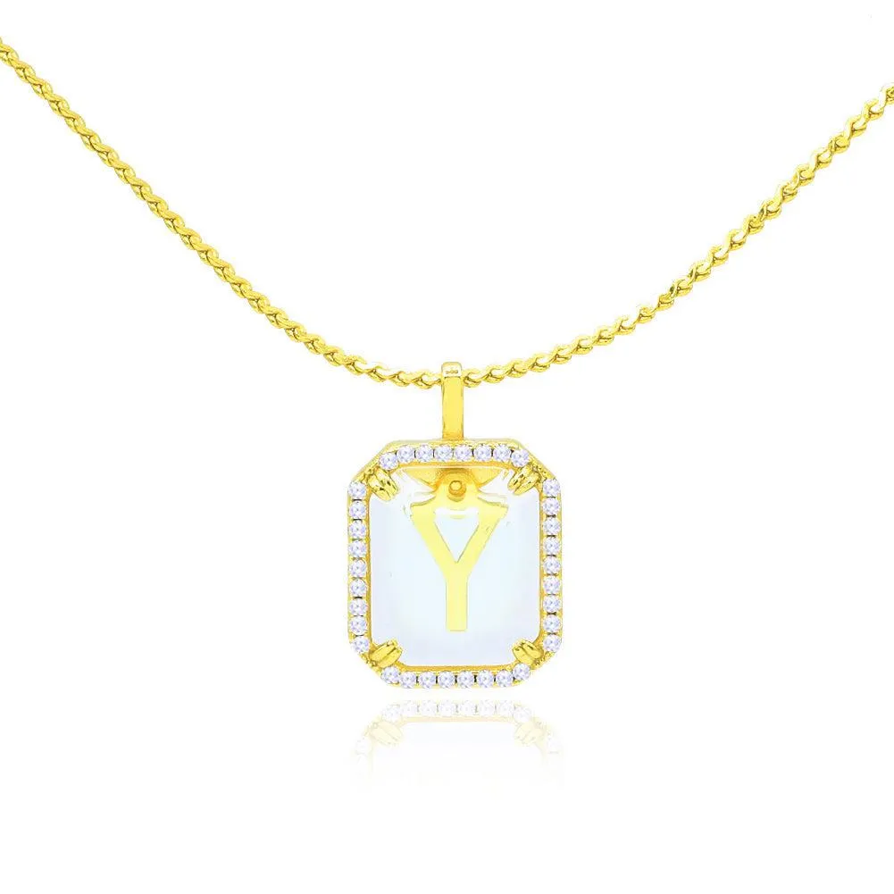 Crystal Octagon Letter Necklace