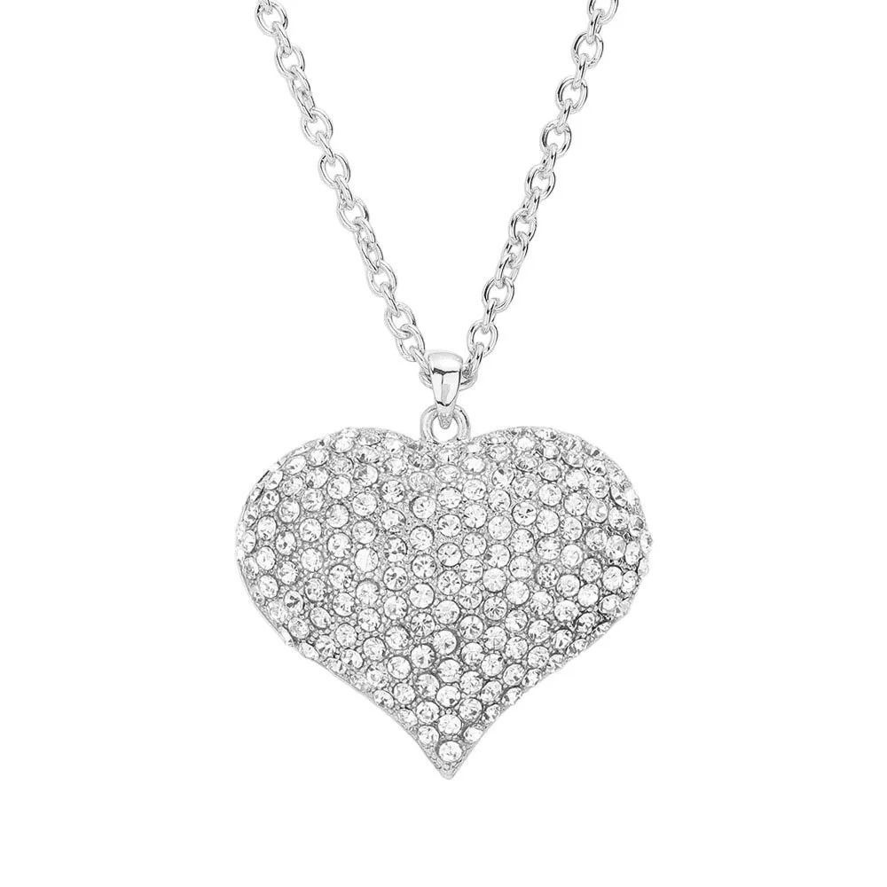 Crystal Pave Heart Pendant Long Necklace