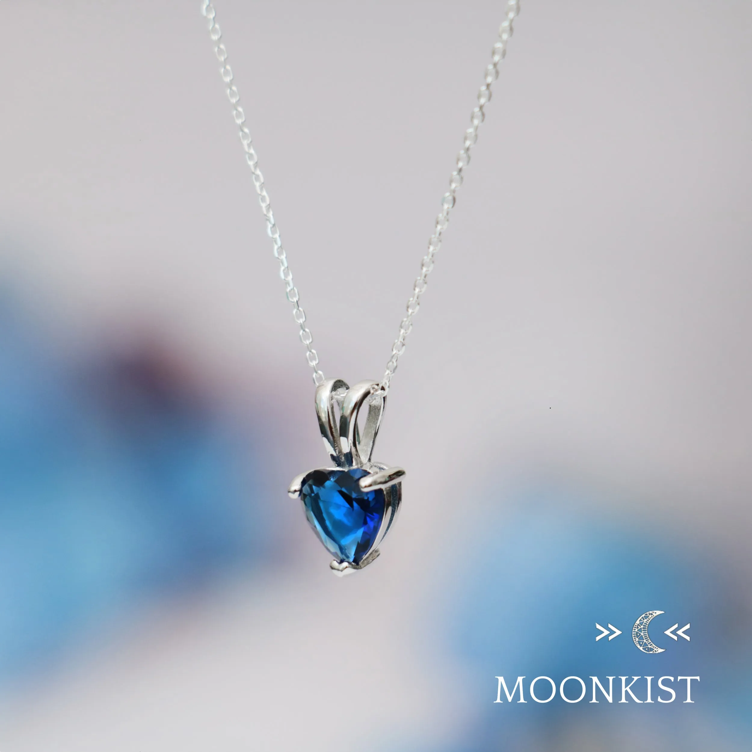 Dainty Blue Sapphire CZ Heart Necklace| Moonkist Designs