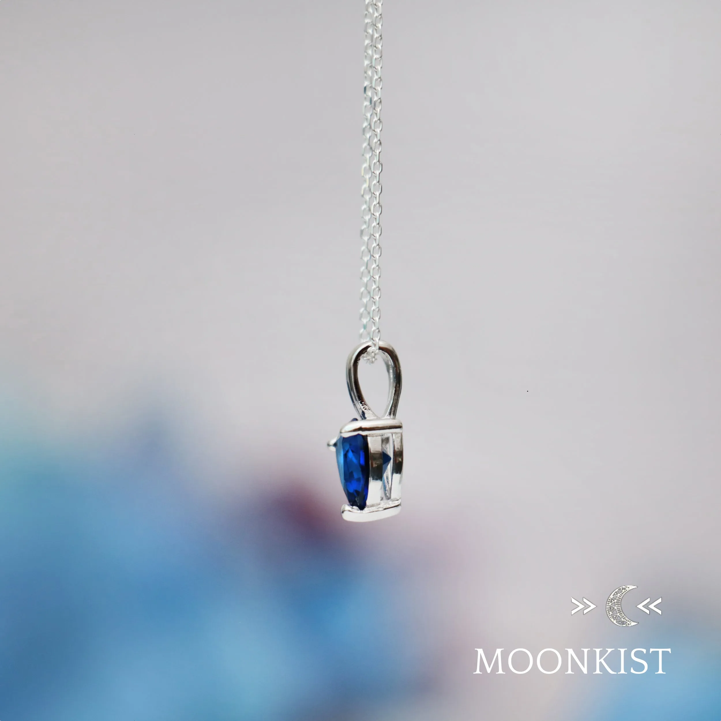 Dainty Blue Sapphire CZ Heart Necklace| Moonkist Designs