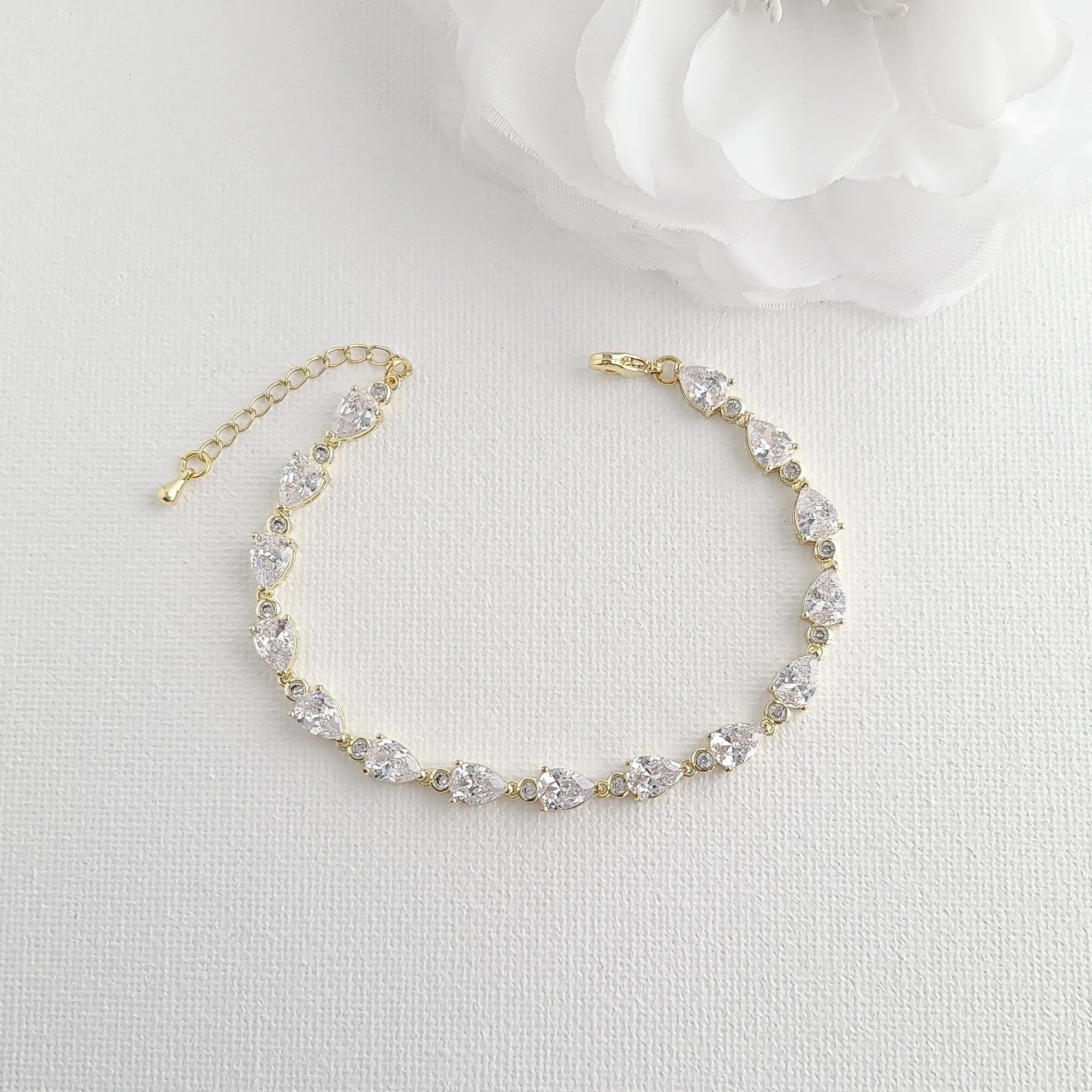 Dainty Teardrop Rose Gold Bracelet for The Bride-Ivy