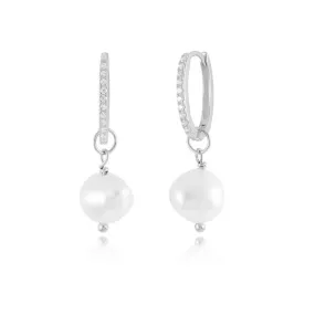 Delicate Huggie Hoop Earrings with Pearl Pendant