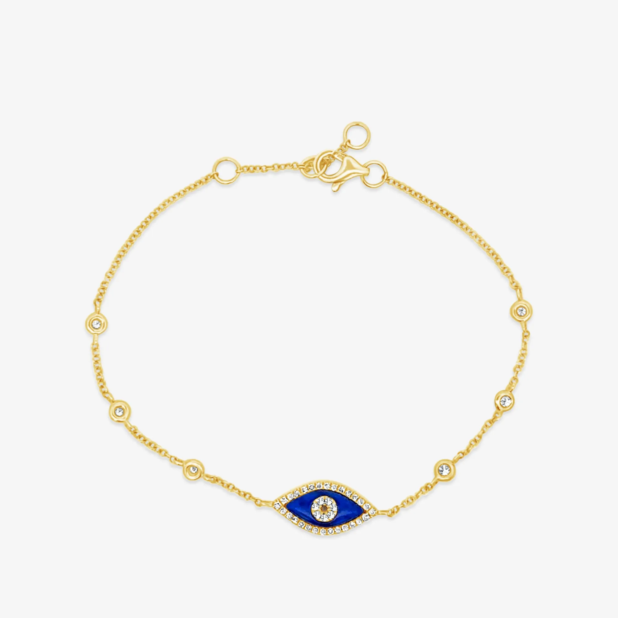 Diamond & Lapis Evil Eye Station Bracelet