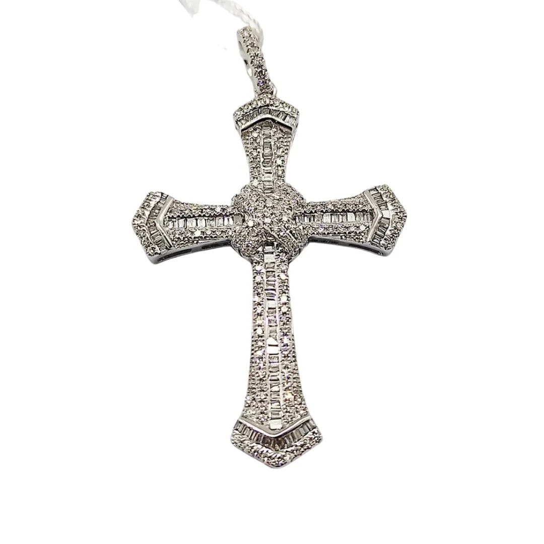 Diamond Cross Pendant .57ctw 14K White Gold, Elegant Design