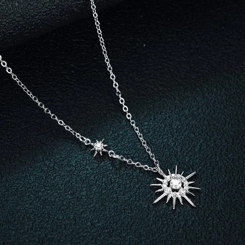 Diamond Star Pendant Necklace - 925 Sterling Silver