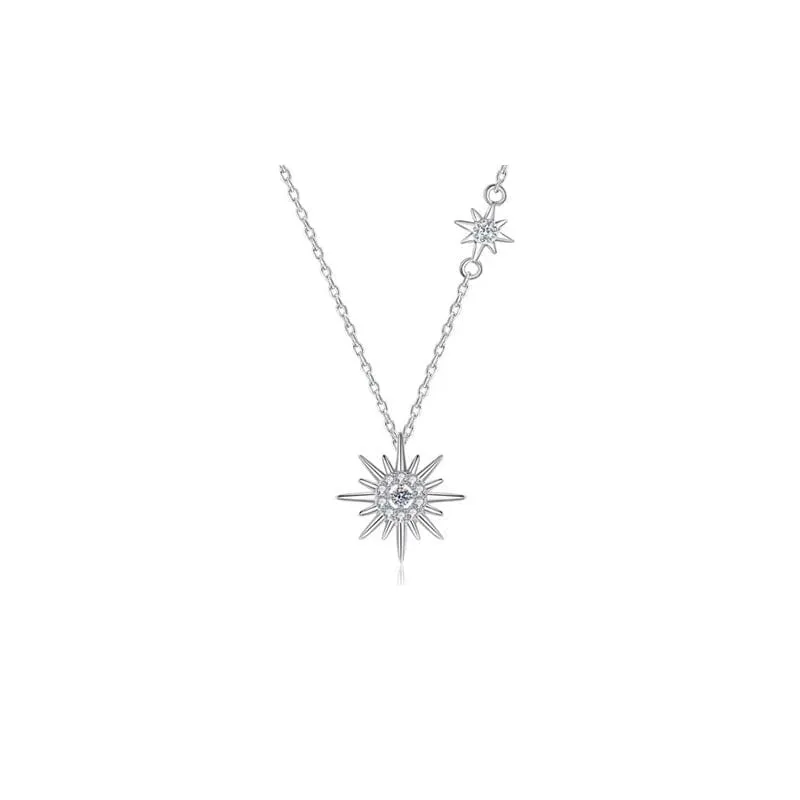 Diamond Star Pendant Necklace - 925 Sterling Silver