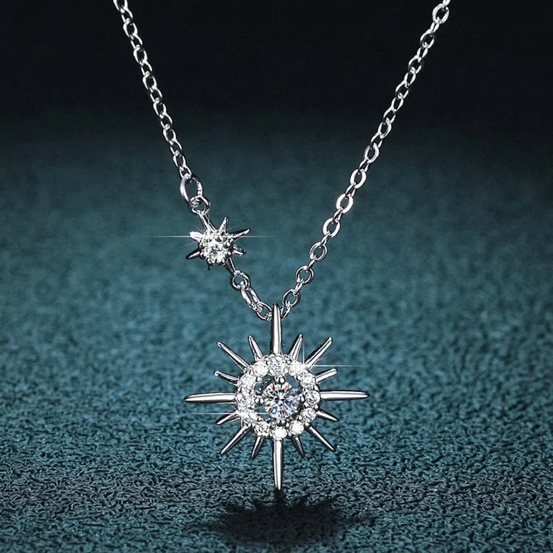 Diamond Star Pendant Necklace - 925 Sterling Silver