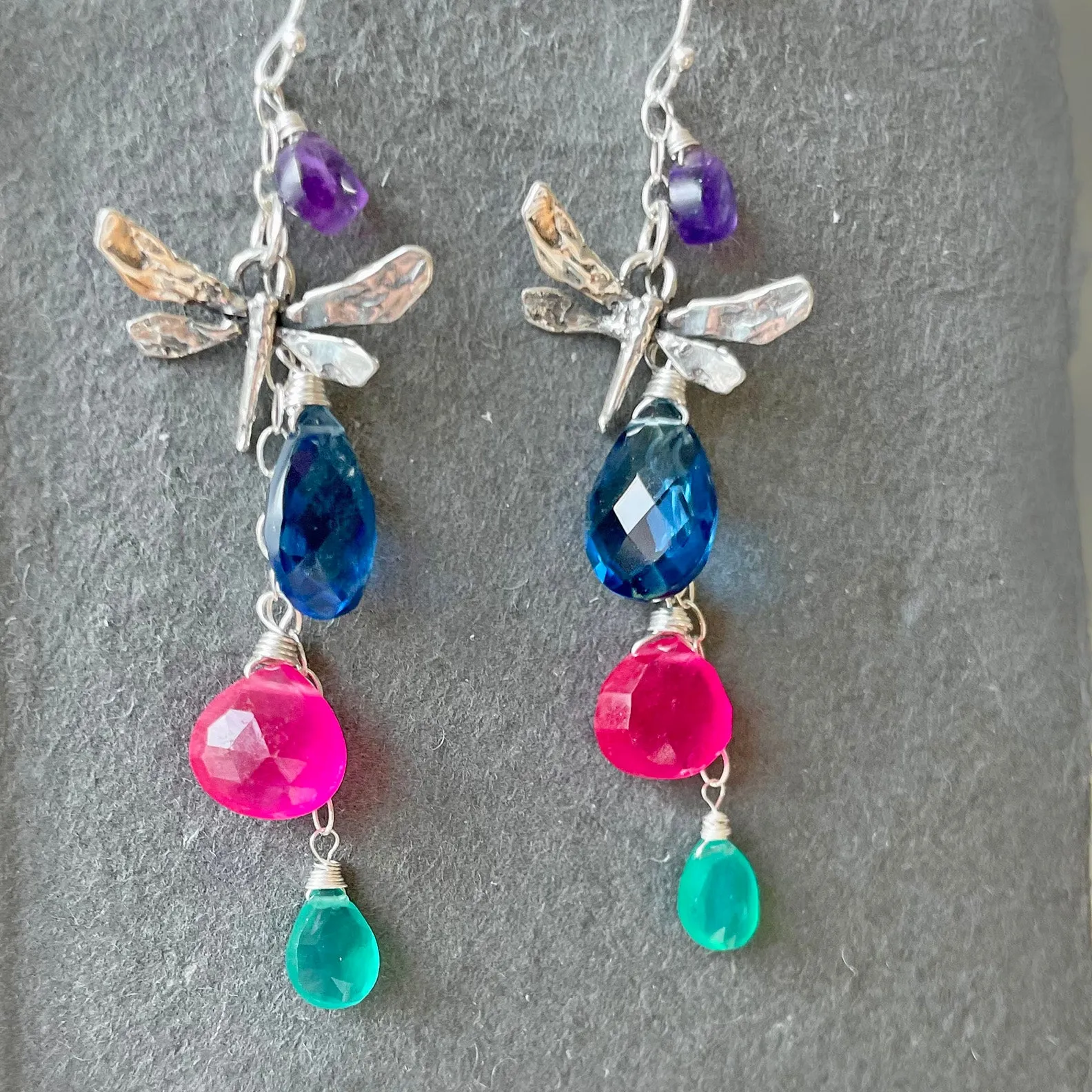 Dragonfly Sapphire Blue Multicolor Earrings