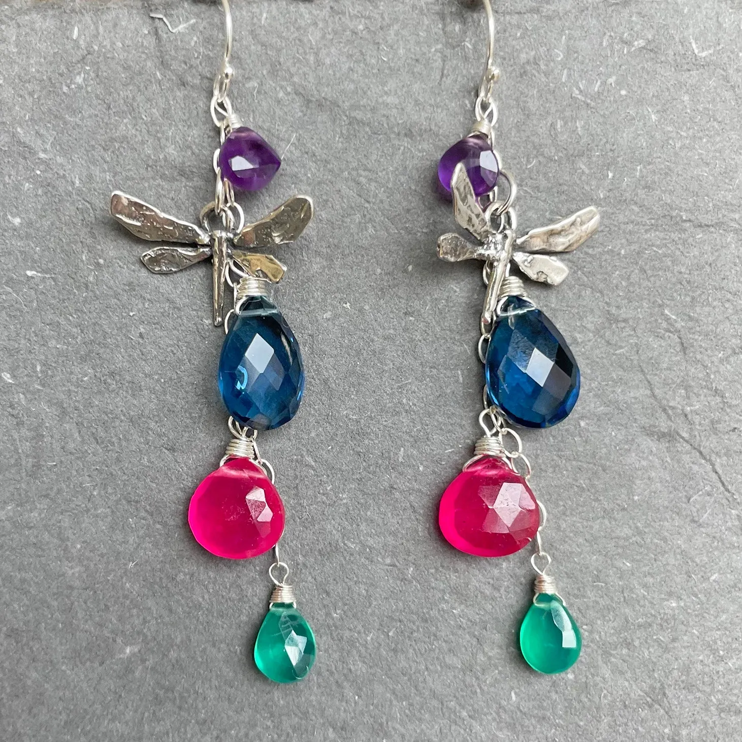 Dragonfly Sapphire Blue Multicolor Earrings