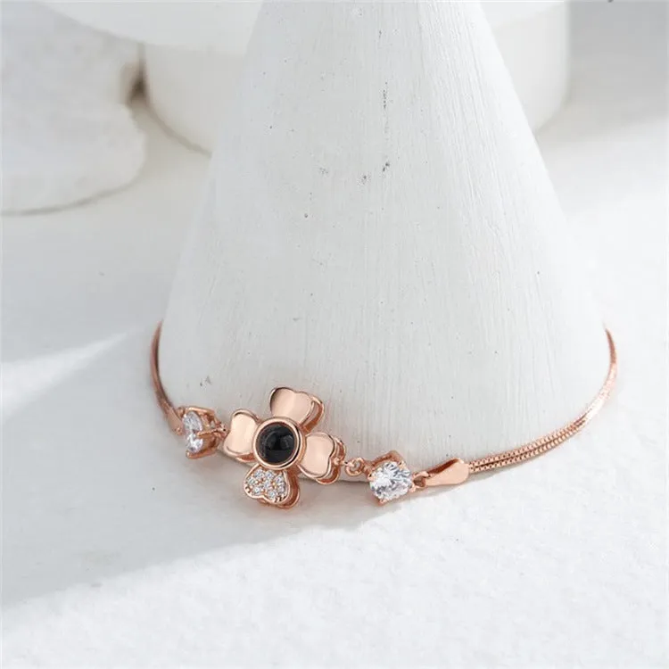 Elegant Four Leaf Clover Felicity Bracelet with Picture Inside