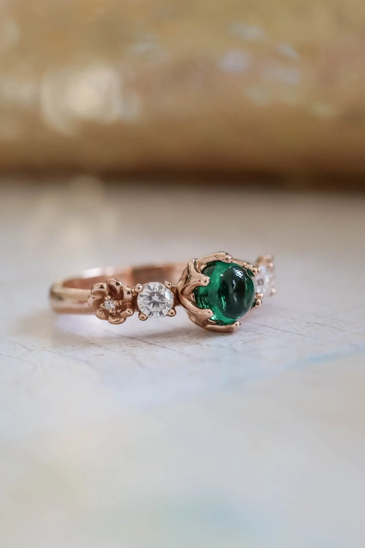 Emerald engagement ring, green engagement rings / Fiorella