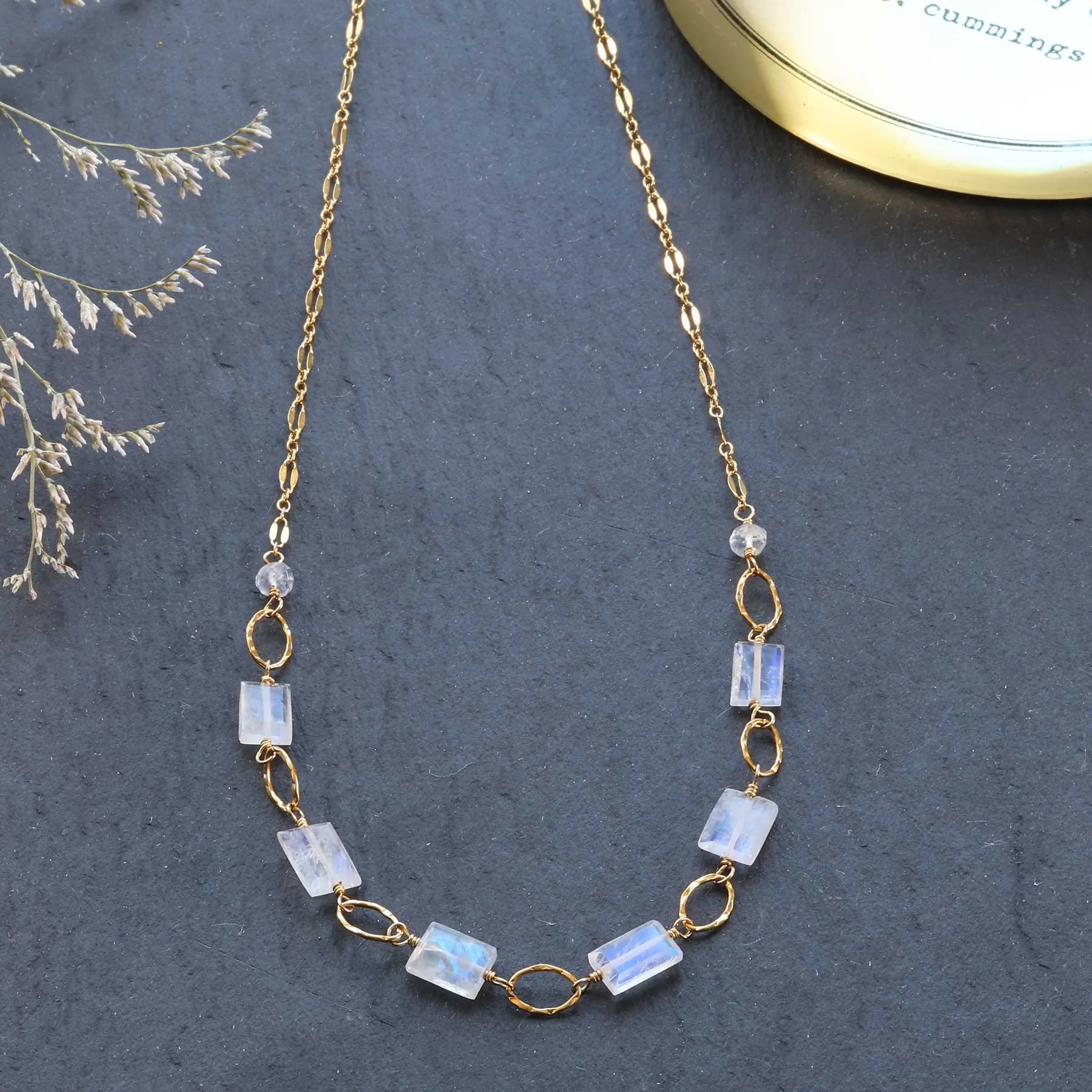 Emma - Rainbow Moonstone Gold Necklace