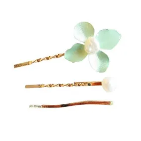 Evie Flower Hair Clip Set (Mint)