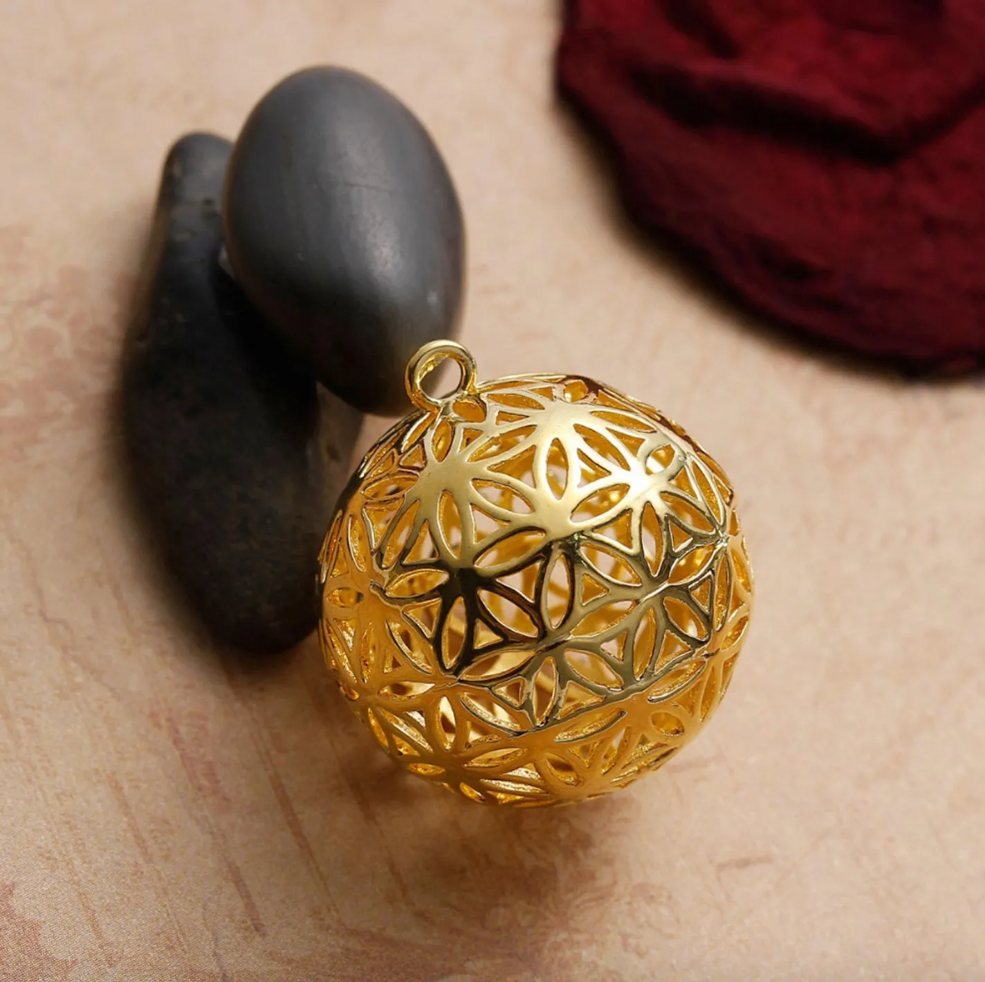 Flower Of Life 3D Charm Pendants Round Gold Color