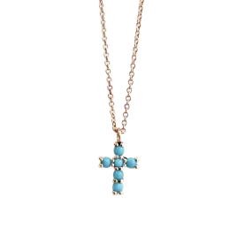 Gold & Turquoise Stone Cross Necklace