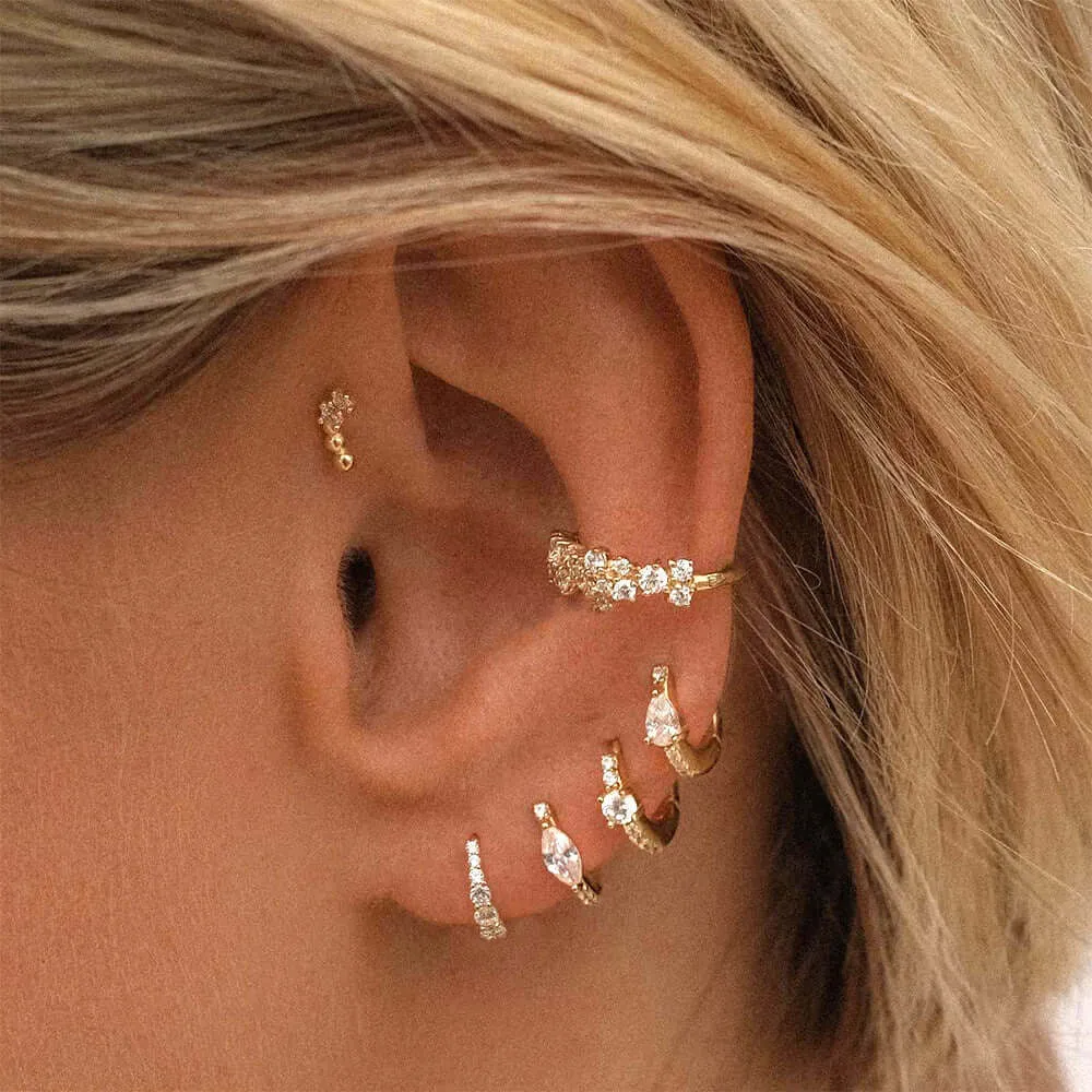 Gold Claw Set CZ Diamond Hoop&Huggie Earrings