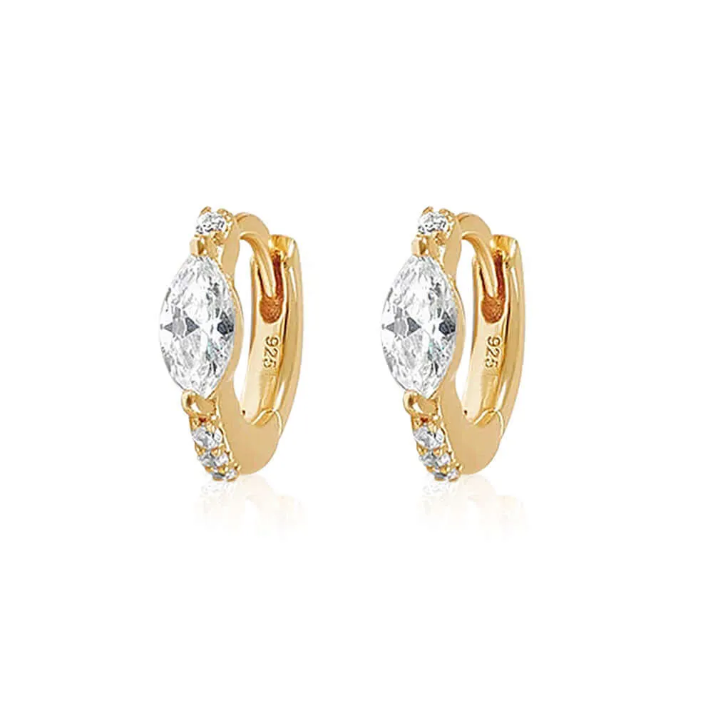 Gold Claw Set CZ Diamond Hoop&Huggie Earrings