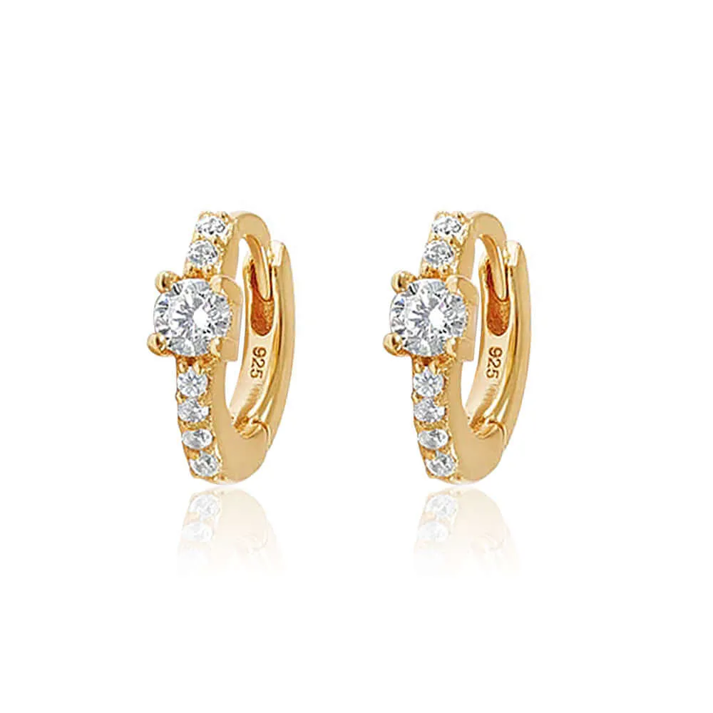 Gold Claw Set CZ Diamond Hoop&Huggie Earrings