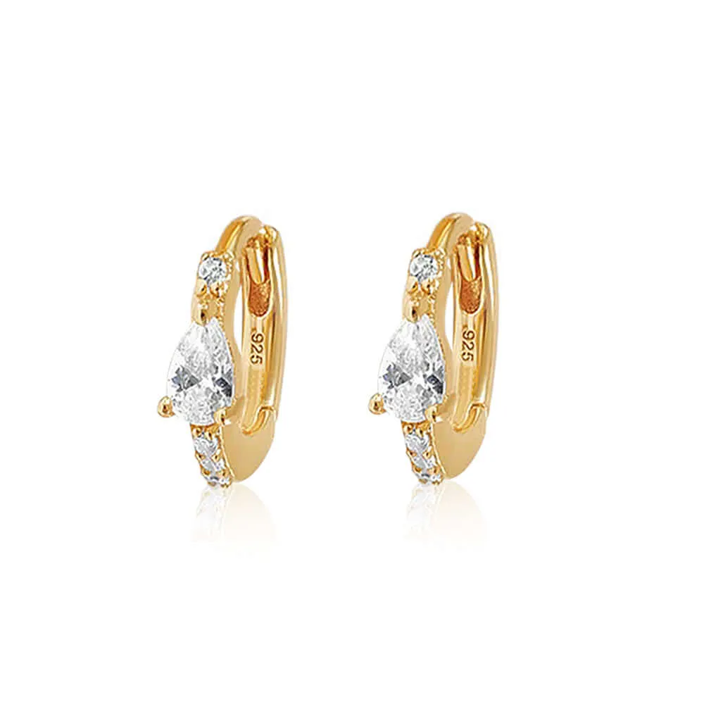 Gold Claw Set CZ Diamond Hoop&Huggie Earrings