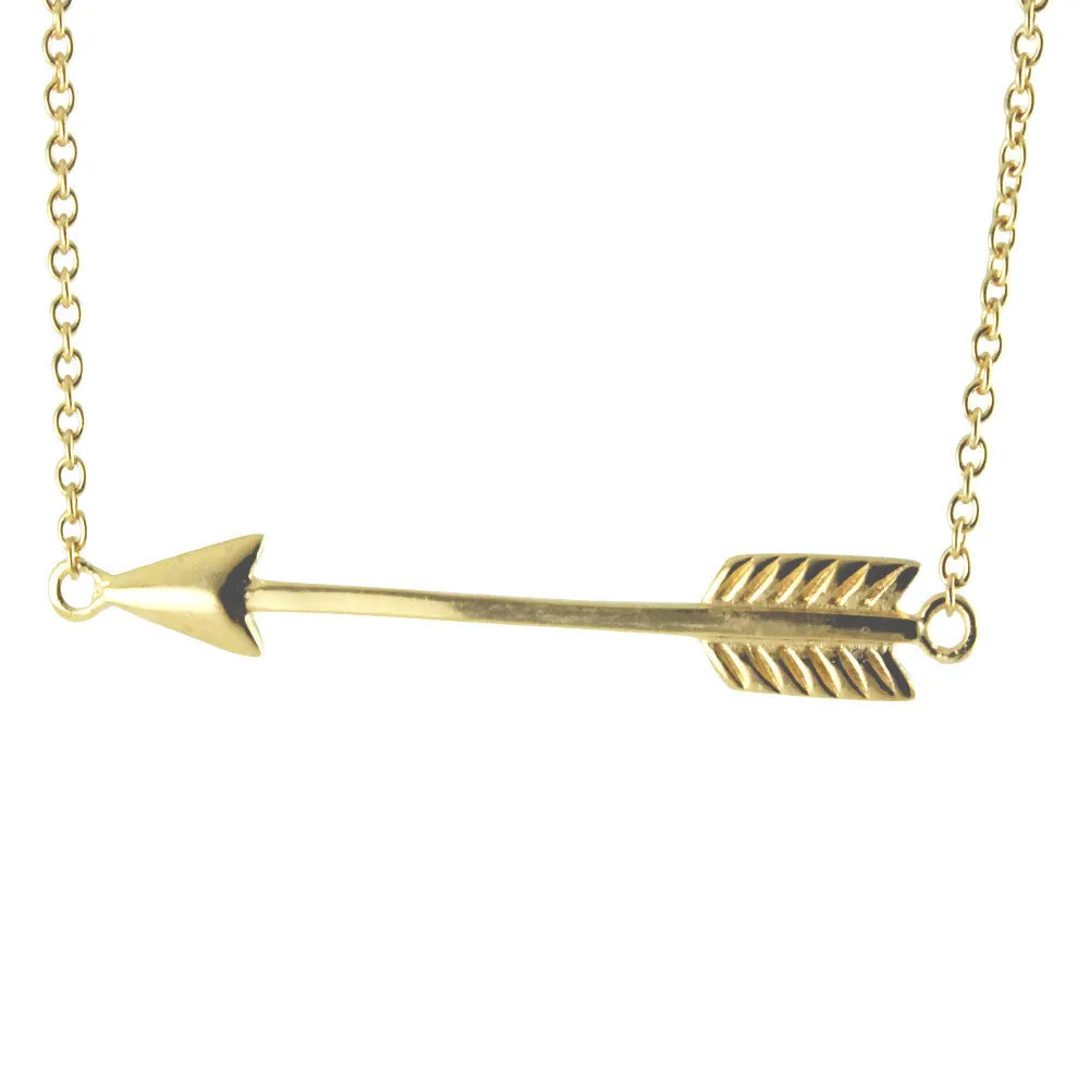 Gold-Dipped Horizontal Arrow Pendant Necklace 17 inch