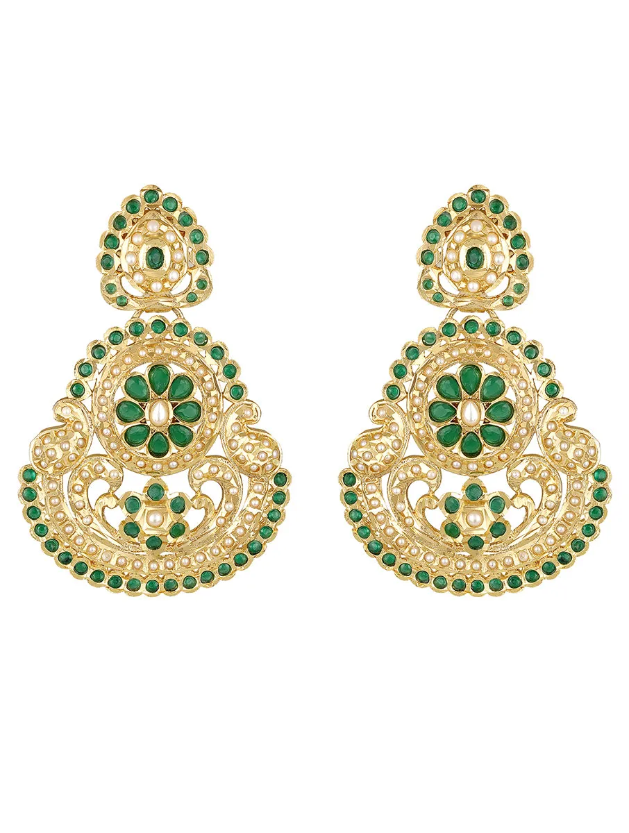 Golden, Creme and Green Kundan Necklace Set