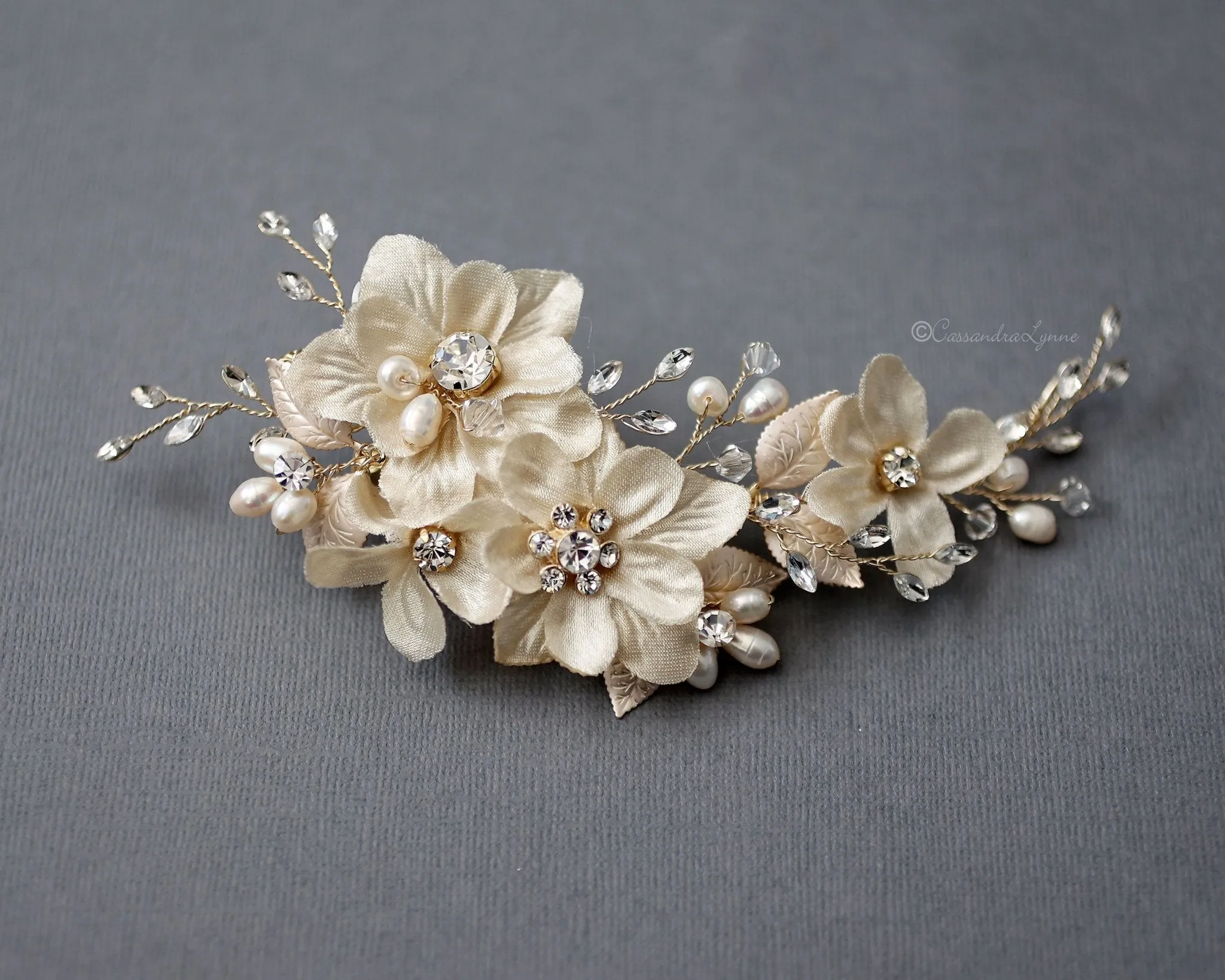 Golden Rose Flower Hair Clip for the Bride