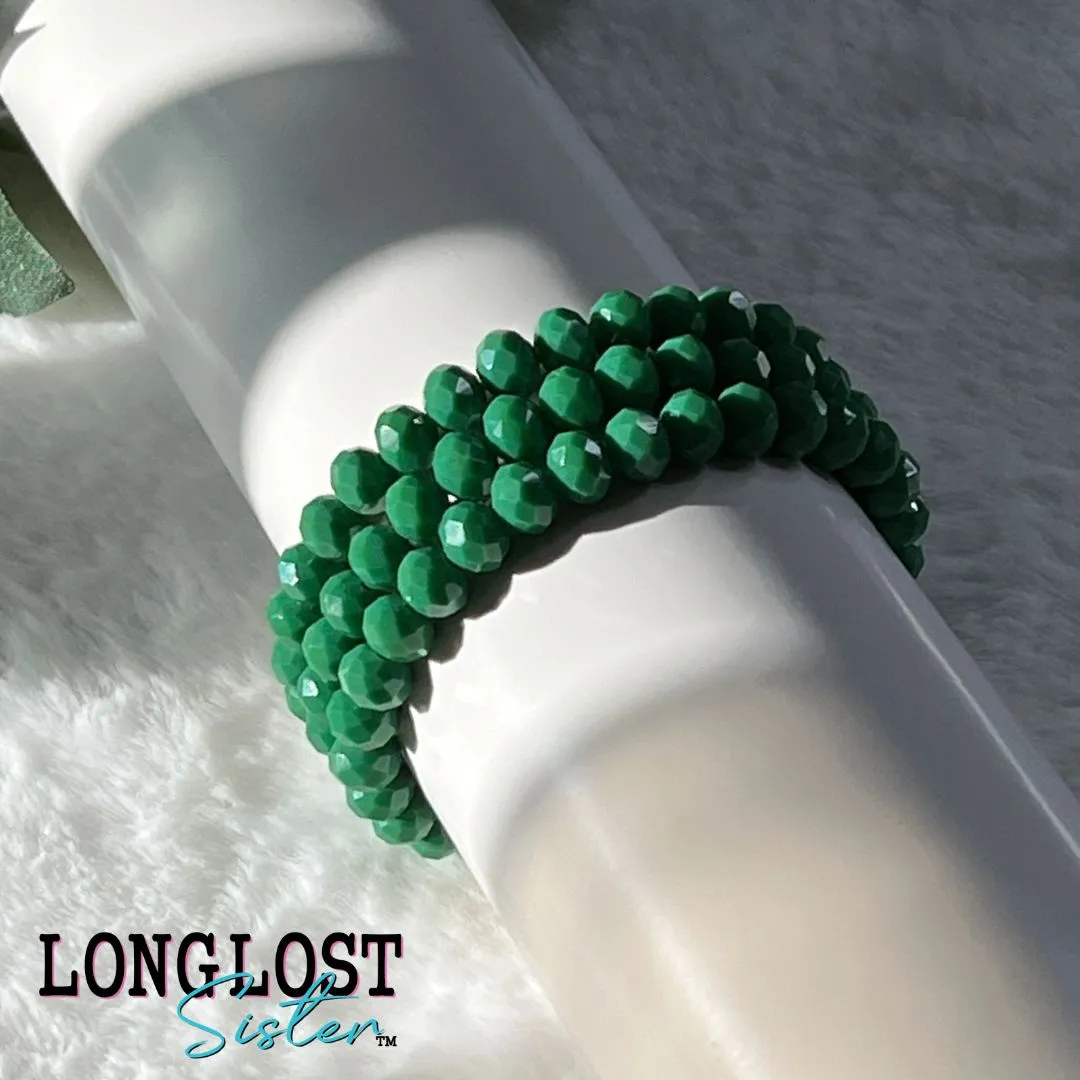 Green Glass Bead Stretch Bracelet