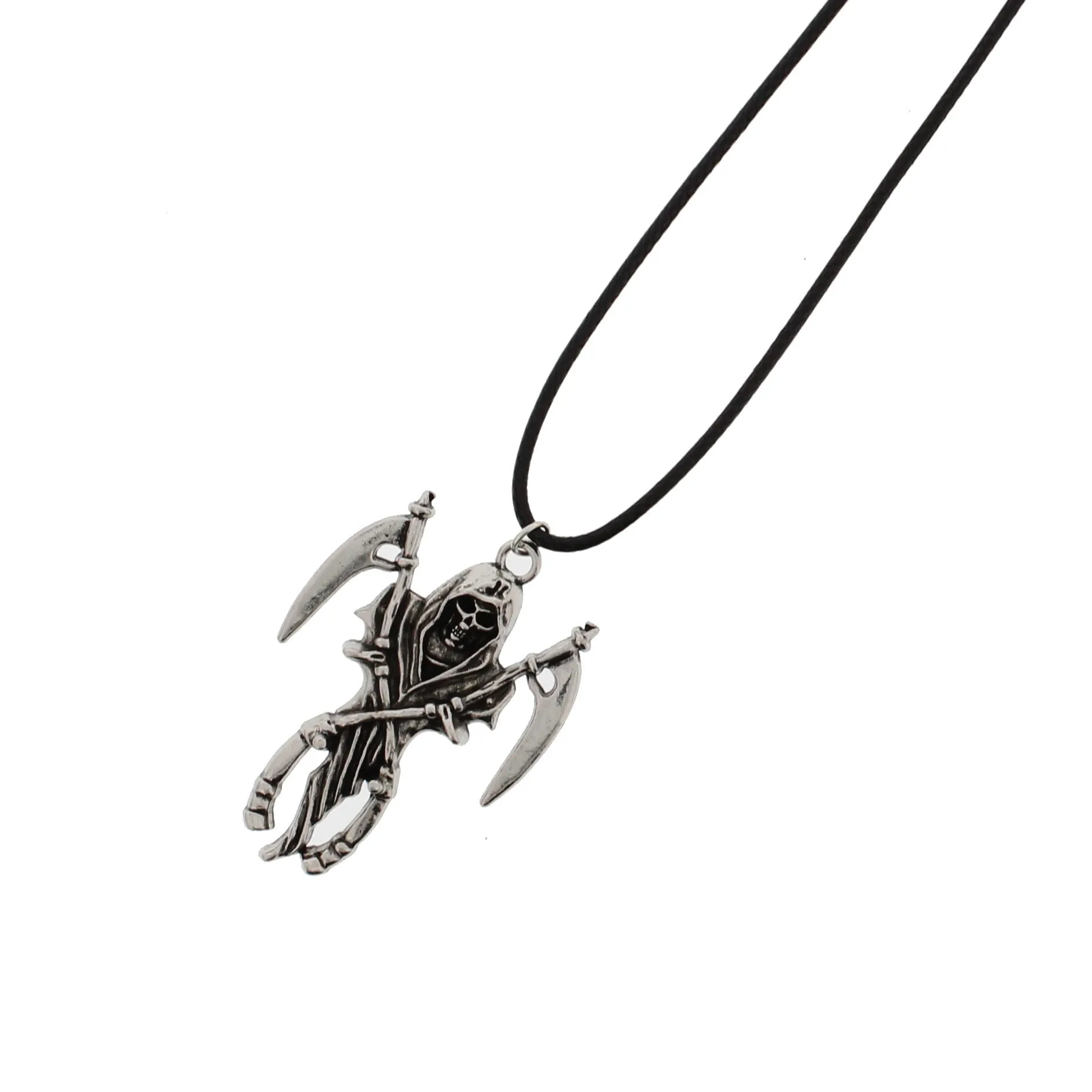 Grim Reaper Skeleton with Scythes Corded Necklace