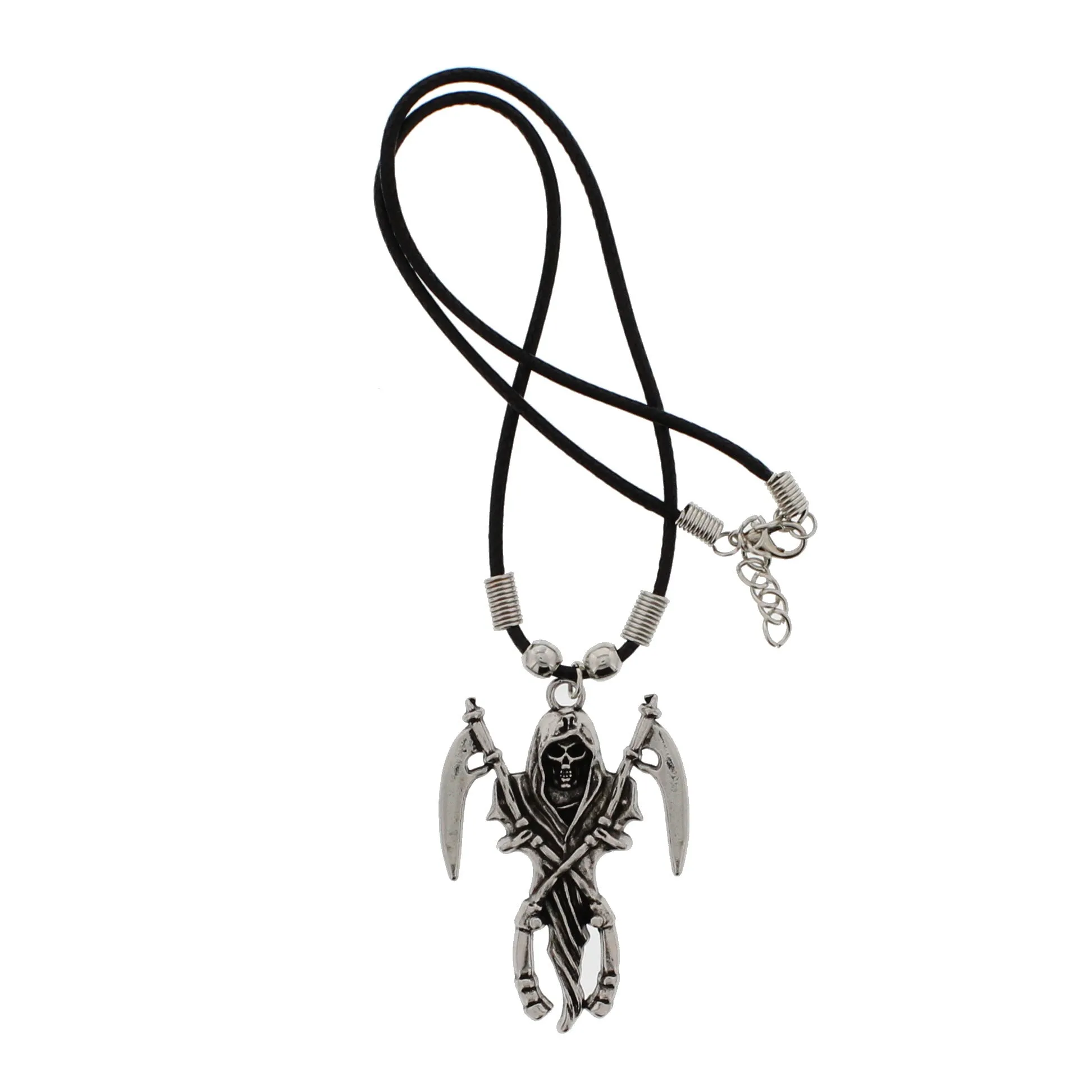 Grim Reaper Skeleton with Scythes Corded Necklace