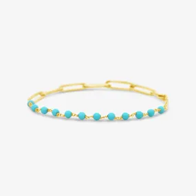 Half & Half Turquoise Bead and Paperclip Chain Bracelet