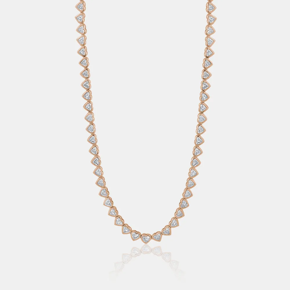 Half Way Bezel-Set Heart Shape Diamond Tennis Necklace